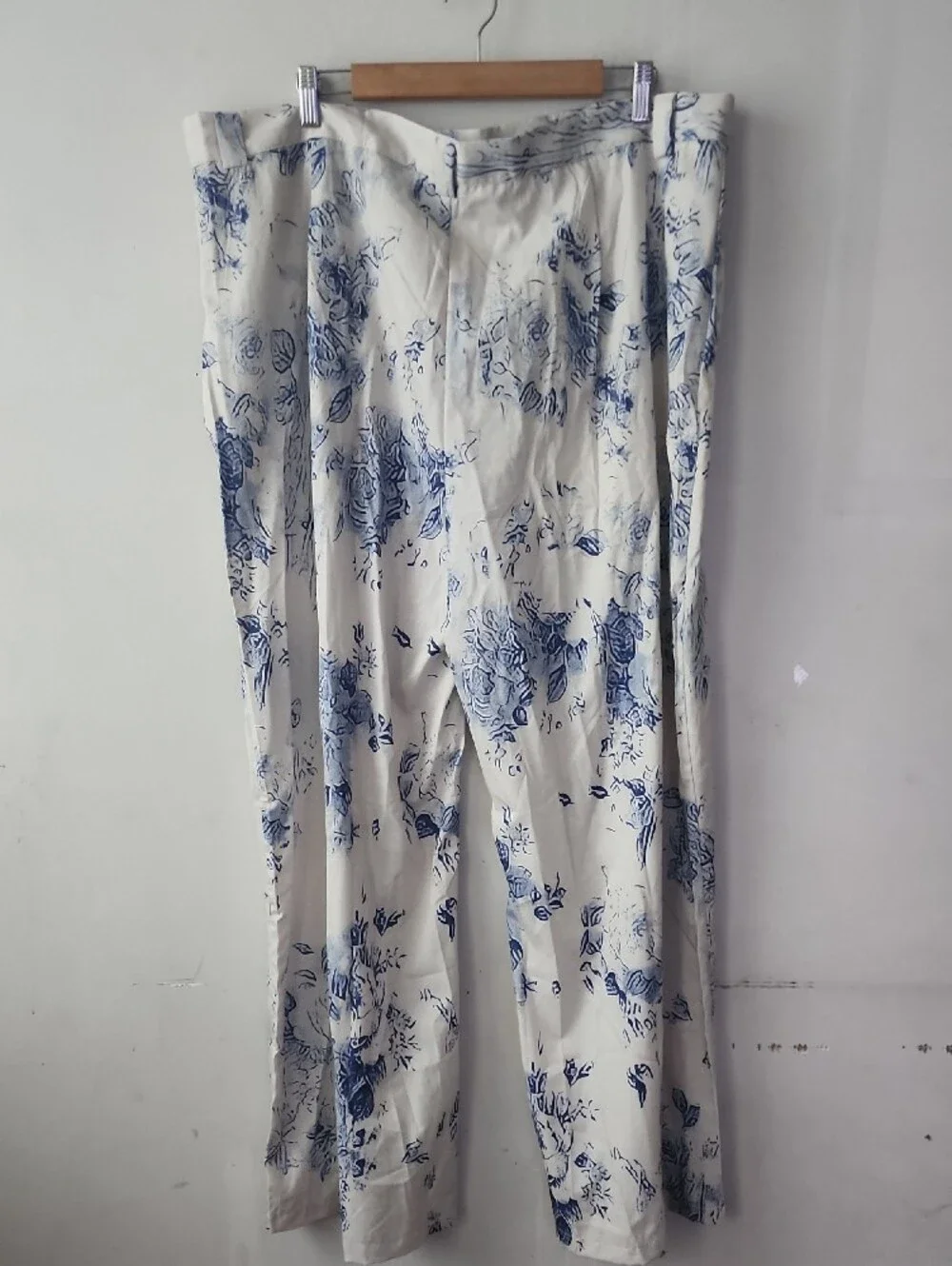 Men's White Floral Dress Pants with Blue Print